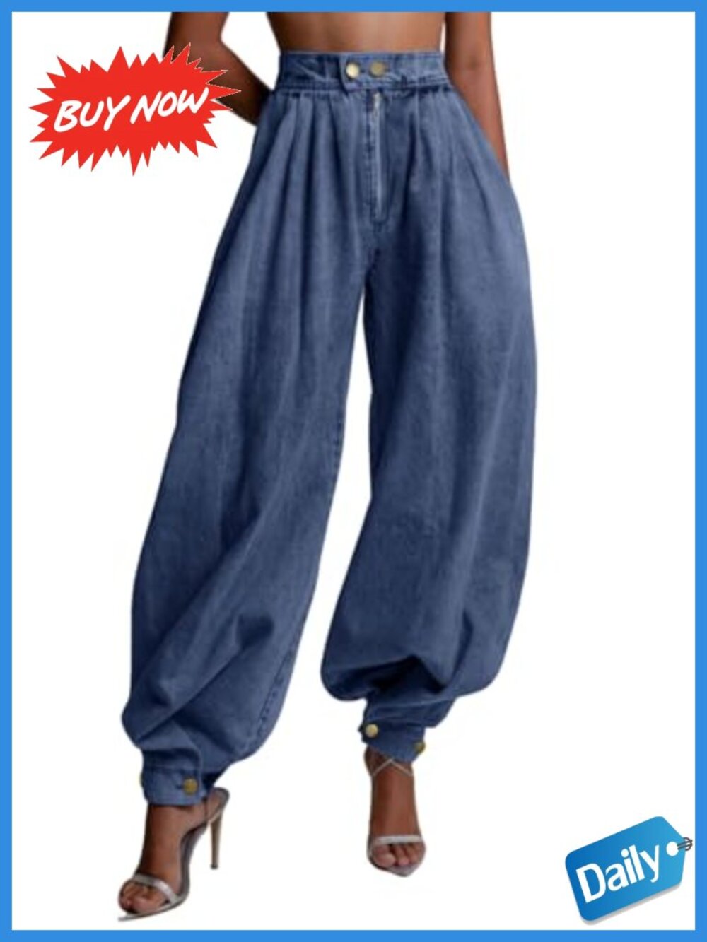High Rise Harem Jeans Joggers Tapered Leg Cotton Blend Pull On Pants
